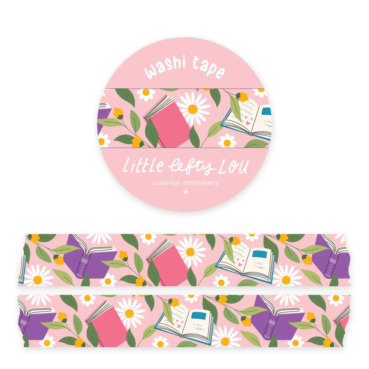 Washi Tape Books and Flowers Pink