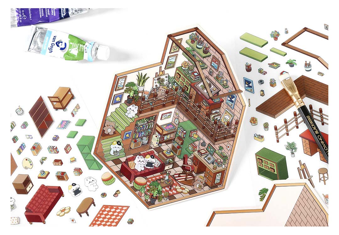 Stickers Escenario 3D My Little House Night Studio