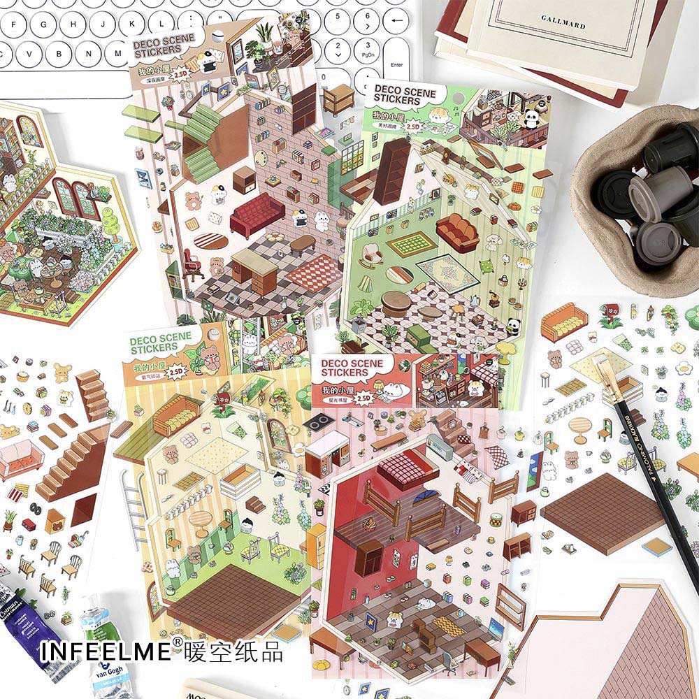 Stickers Escenario 3D My Little House Cute Attic