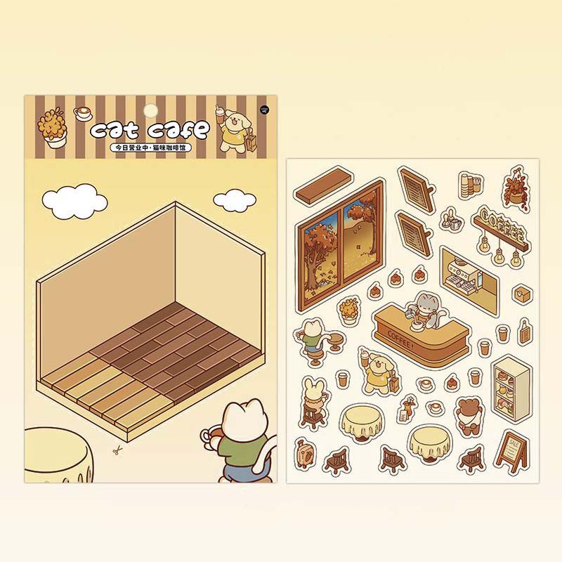 Stickers Escenario 3D Open Today v1 Cat Cafe