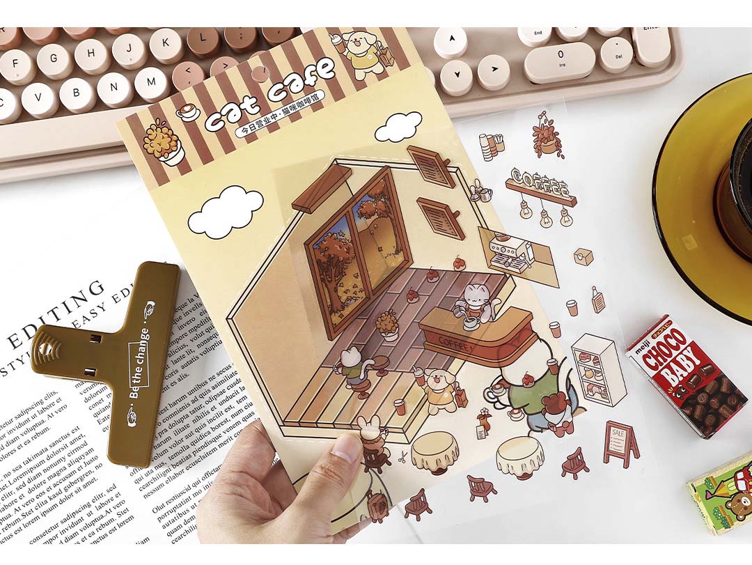 Stickers Escenario 3D Open Today Cat Cafe