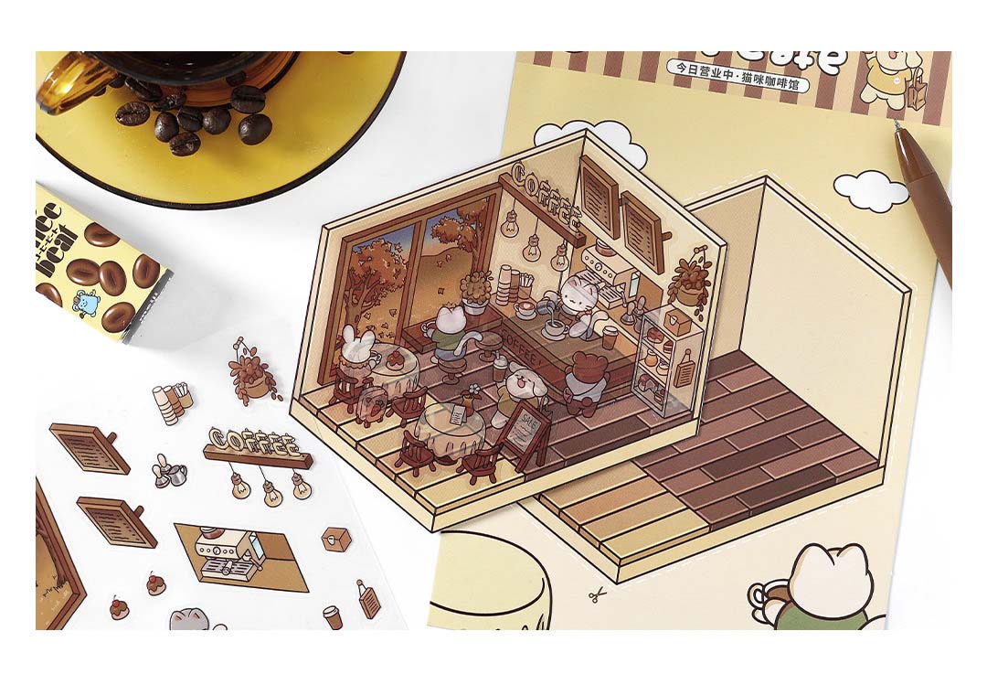Stickers Escenario 3D Open Today v1 Cat Cafe
