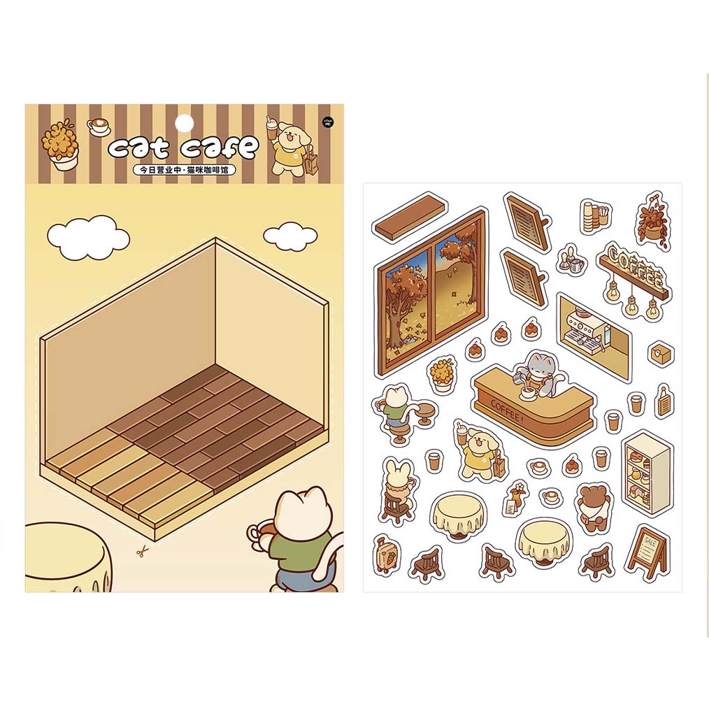Stickers Escenario 3D Open Today v1 Cat Cafe