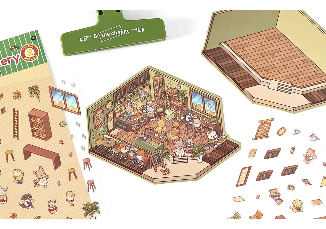 Stickers Escenario 3D Open Today v2 Coffee Bakery