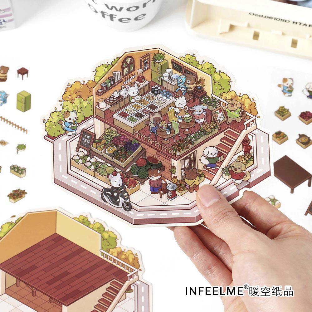 Stickers Escenario 3D Open Today v3 Fruit Shop