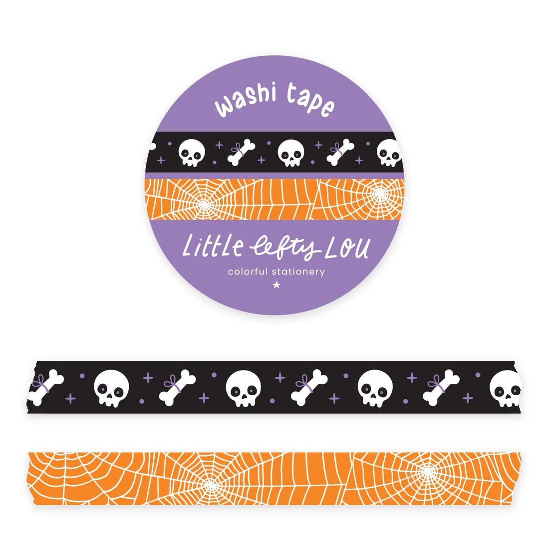 Washi Tape Set Slim Skulls and Spiderweb (Black Orange)