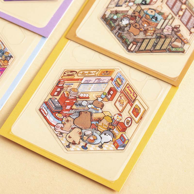 Stickers Escenario 3D Mini Capybara Series Fast Food
