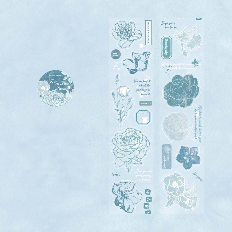 Stickers en Rollo Flower Print PET Tape Sea Blue Dream