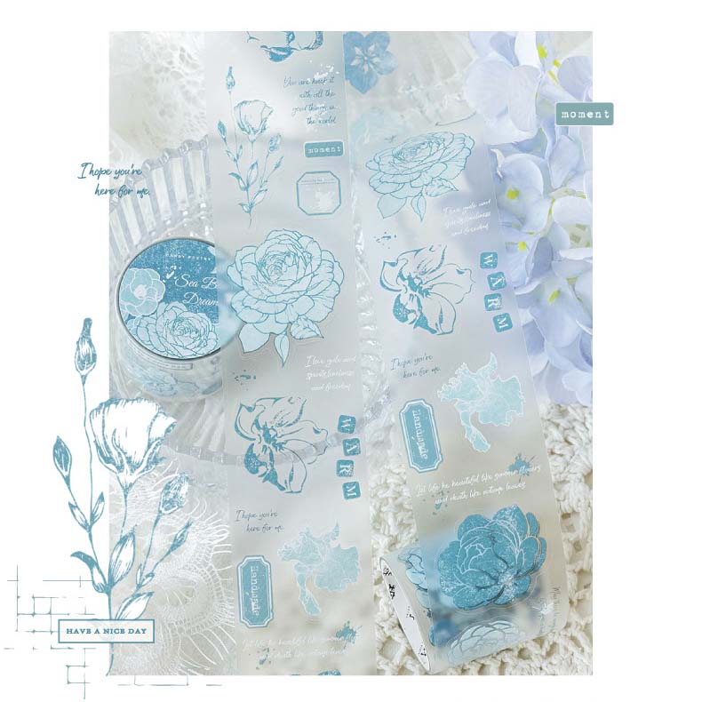 Stickers en Rollo Flower Print PET Tape Sea Blue Dream