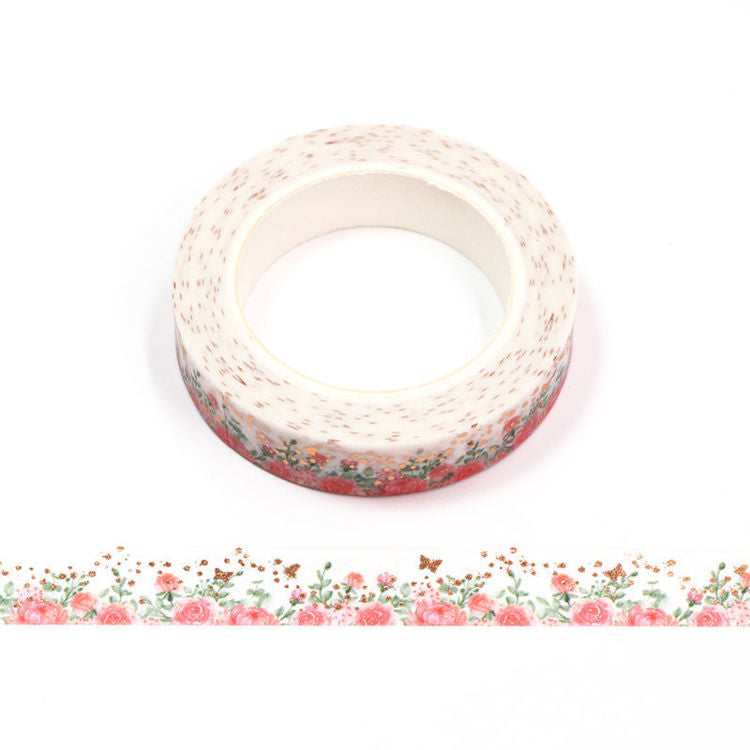 Washi Tape Gold Foil Pink Rose
