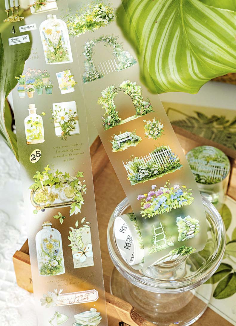 PET Tape Green Oxygen Plant Series Garden Among Flowers