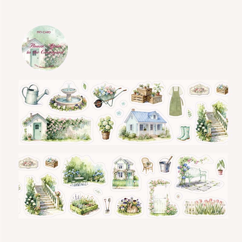 Stickers en Rollo Green Scenery Flowers In The Courtyard