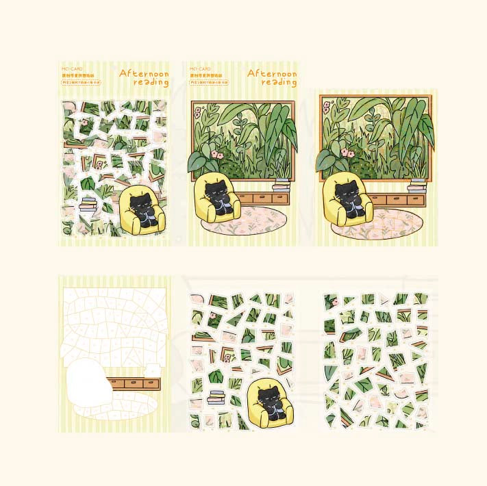 Stickers Puzle de números Little Black Cat Afternoon Reading