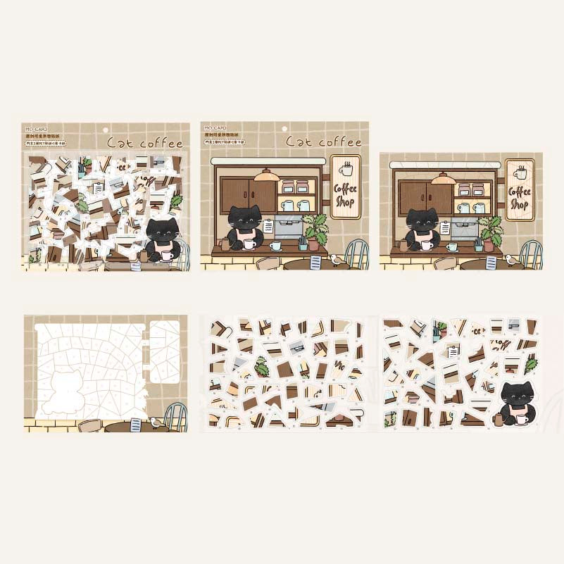 Stickers Puzle de números Little Black Cat Cat Coffee