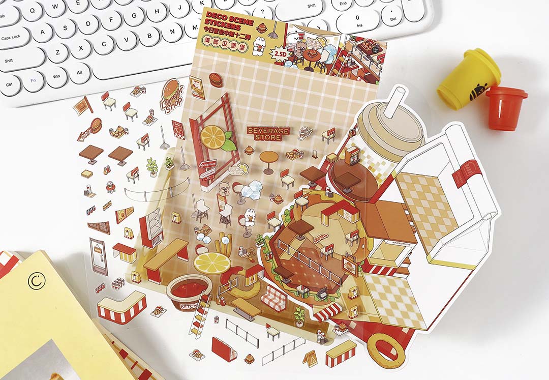 Stickers Escenario 3D Open Today V12 Burger House