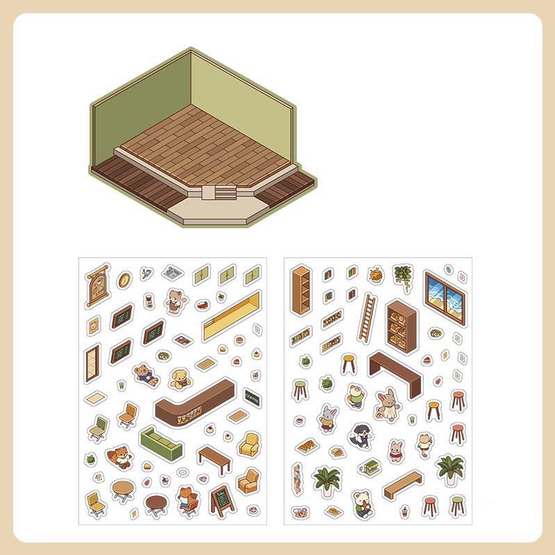 Stickers Escenario 3D Open Today V8 Coffee Bread Store