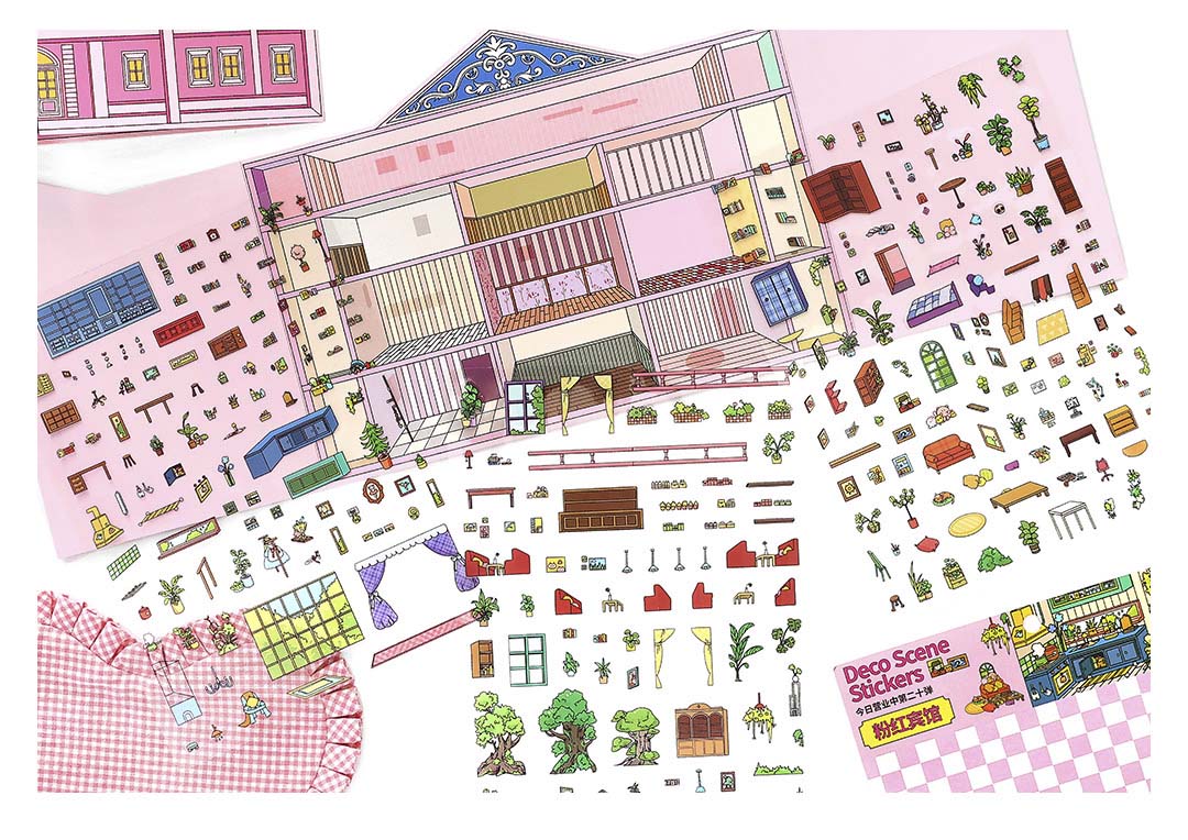 Stickers Escenario 3D Open Today V20 Pink Hotel