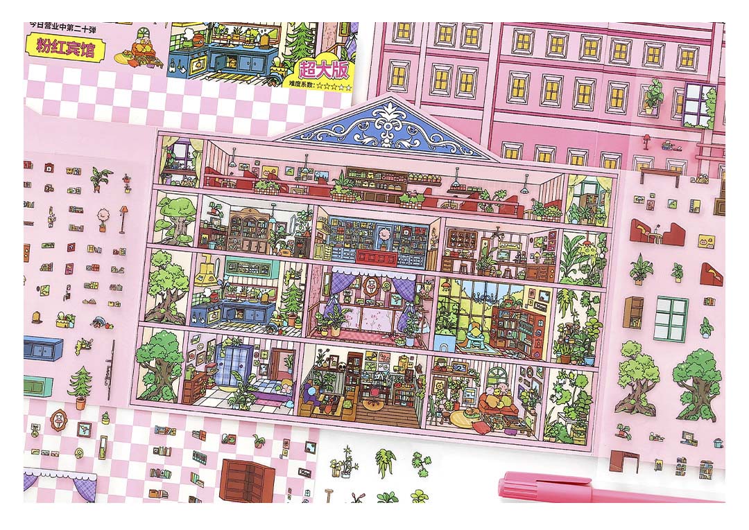 Stickers Escenario 3D Open Today V20 Pink Hotel