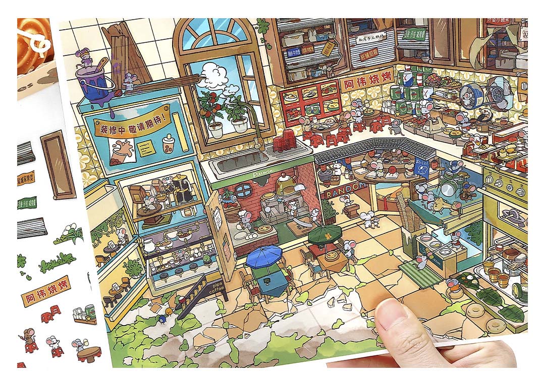 Stickers Escenario 3D Open Today V36 Mouse Food Street