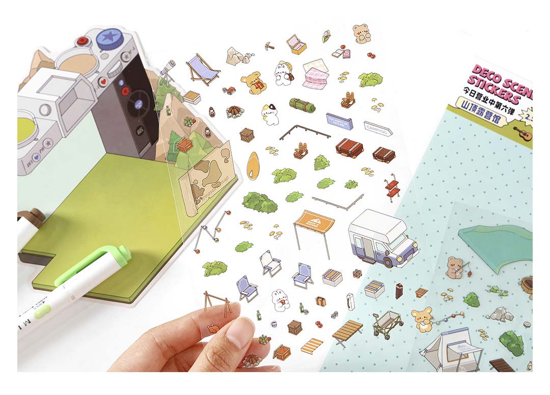 Stickers Escenario 3D Open Today V6 Mountain Camping