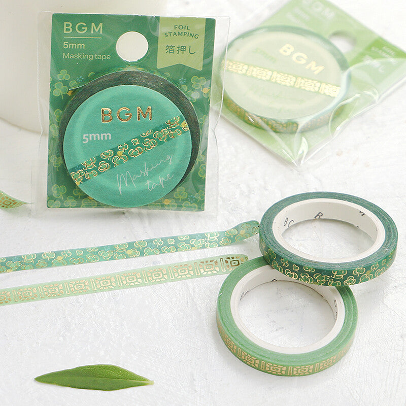 Washi Tape Slim Foil Green Clover
