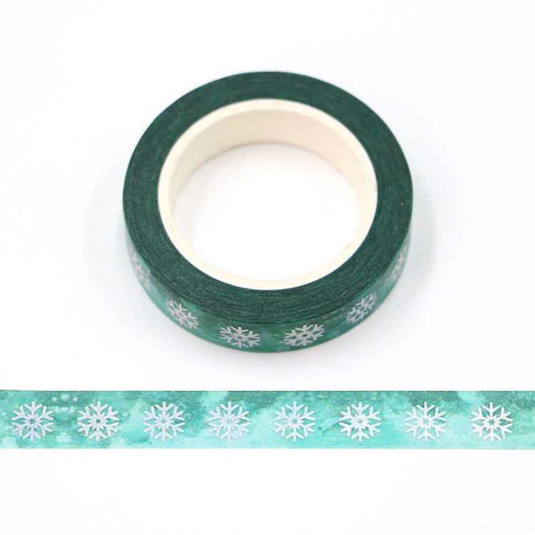 Washi Tape Watercolor Green Holographic Foil Snowflake