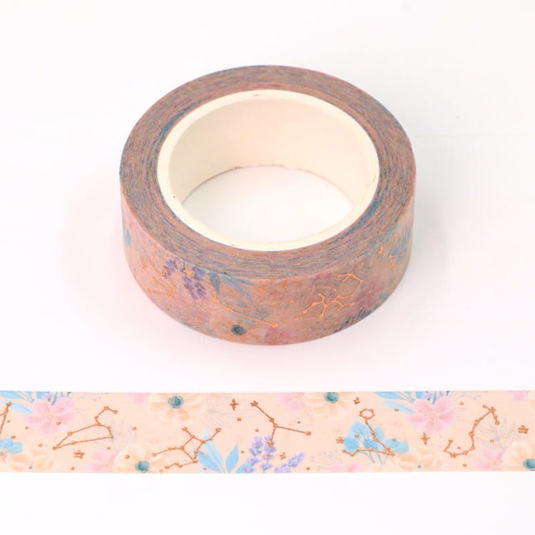 Washi Tape Foil Floral & Constellations Pink