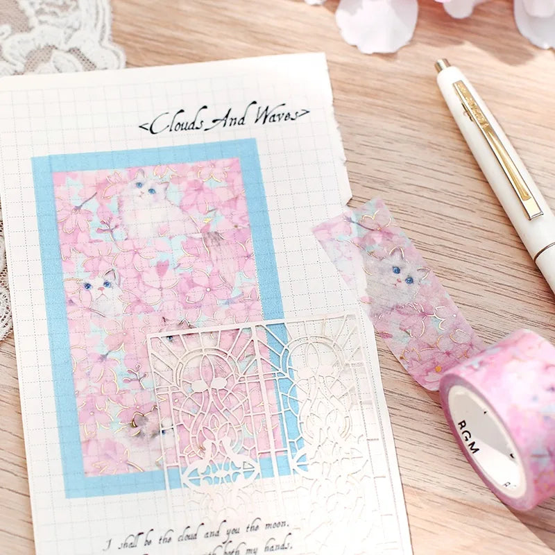 Washi Tape Foil Flower and Cat Blossom