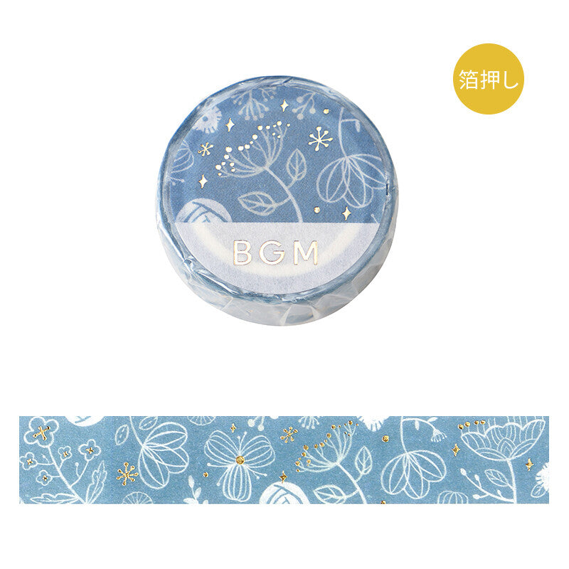 Washi Tape Foil Flower &amp; Grass Handkerchief Blue