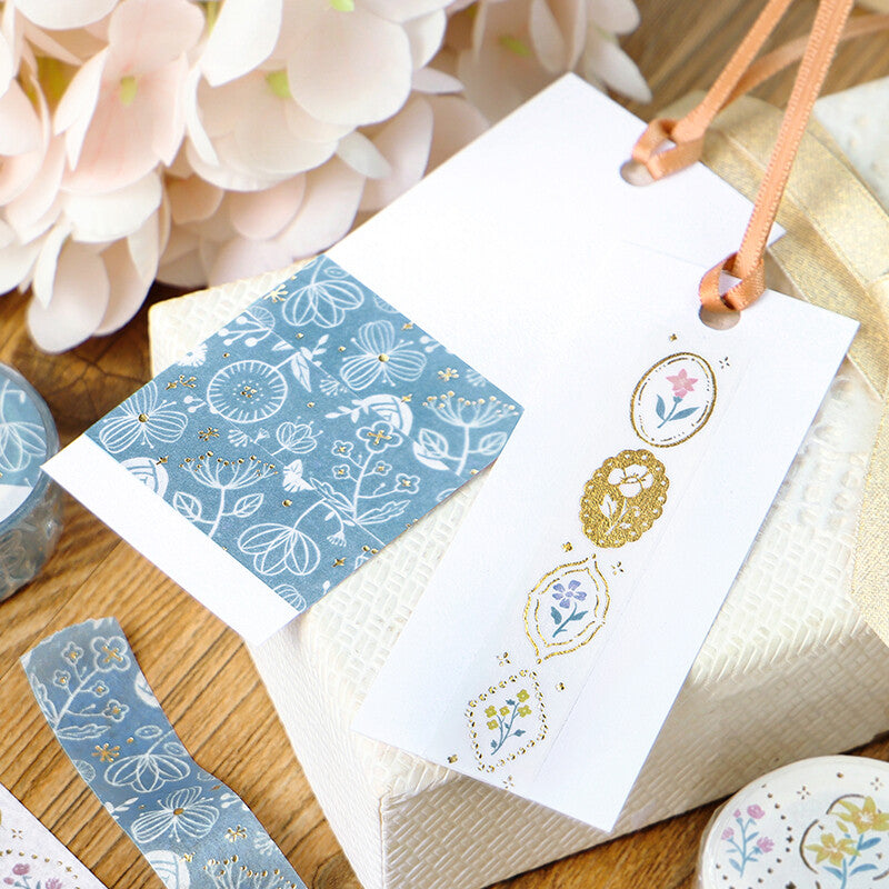 Washi Tape Foil Flower &amp; Grass Handkerchief Blue