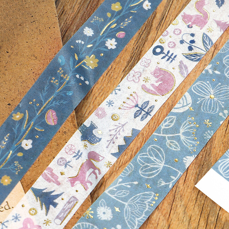 Washi Tape Foil Flower &amp; Grass Handkerchief Blue