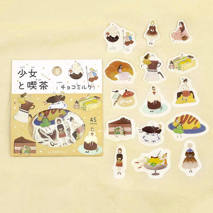 Stickers Girl And Coffee Shop Chocolate Milk