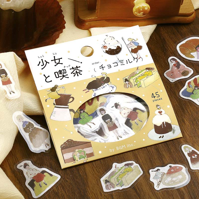 Stickers Girl And Coffee Shop Chocolate Milk