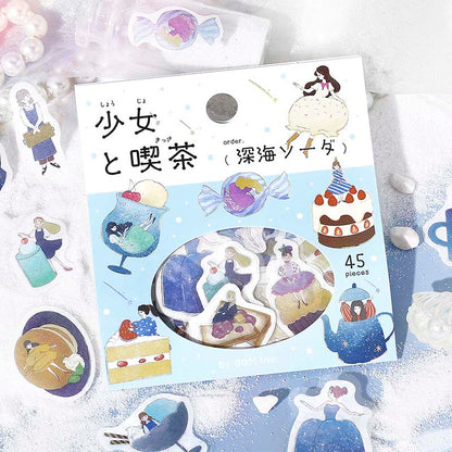 Stickers Girl And Coffee Shop Deep Sea Soda