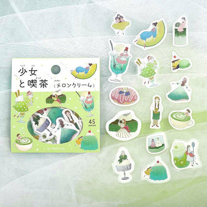 Stickers Girl And Coffee Shop Botanical