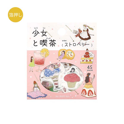 Stickers Girl And Coffee Shop Strawberry