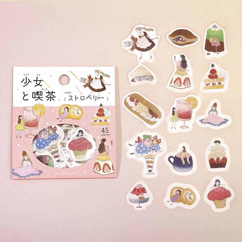 Stickers Girl And Coffee Shop Strawberry