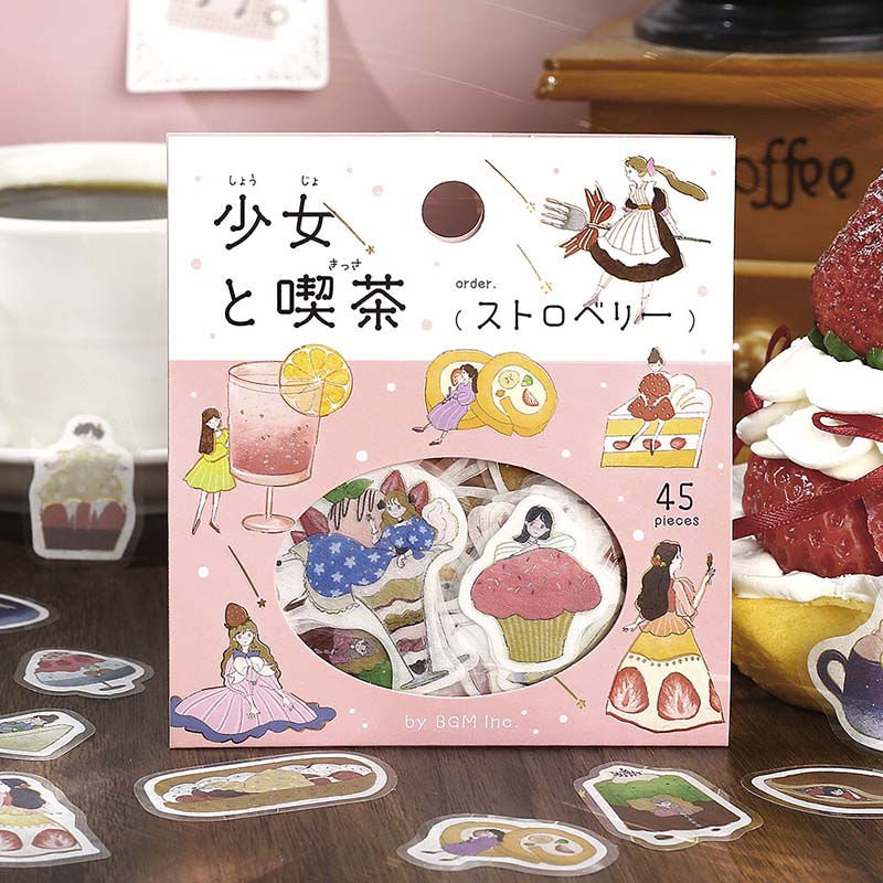 Stickers Girl And Coffee Shop Strawberry
