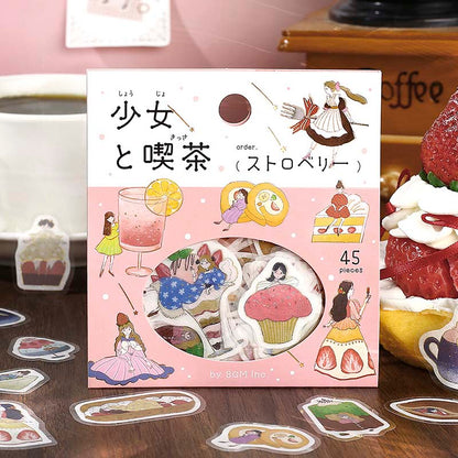 Stickers Girl And Coffee Shop Strawberry