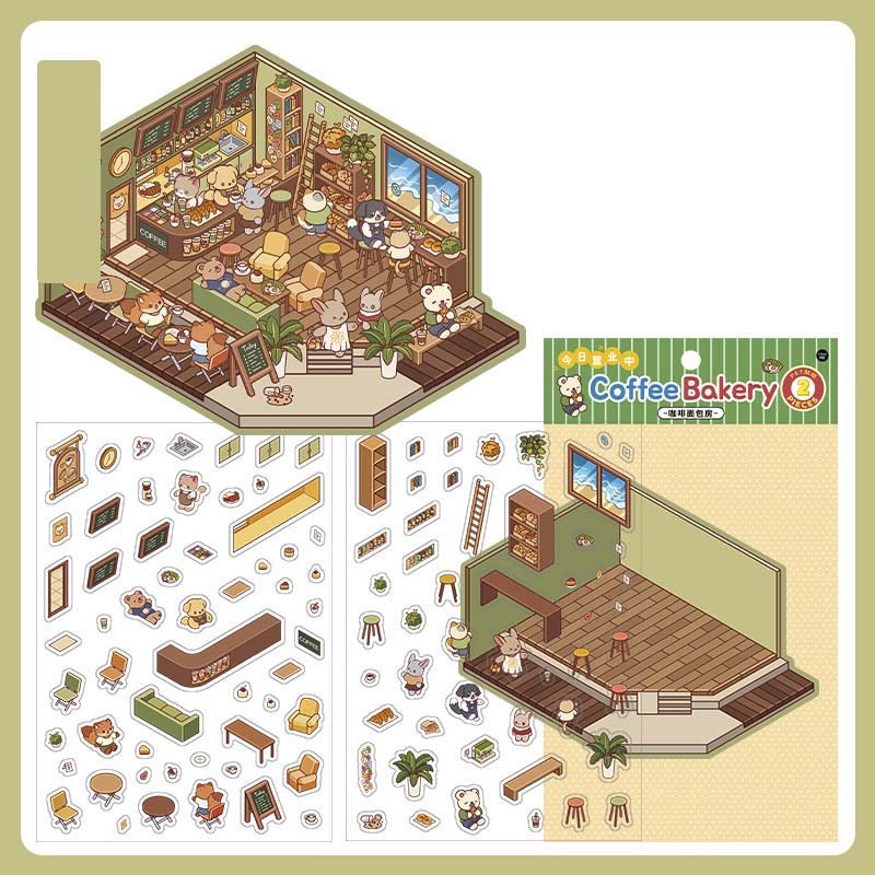 Stickers Escenario 3D Open Today v2 Coffee Bakery