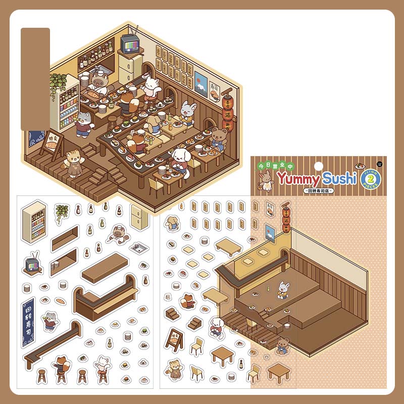 Stickers Escenario 3D Open Today v2 Yummy Sushi