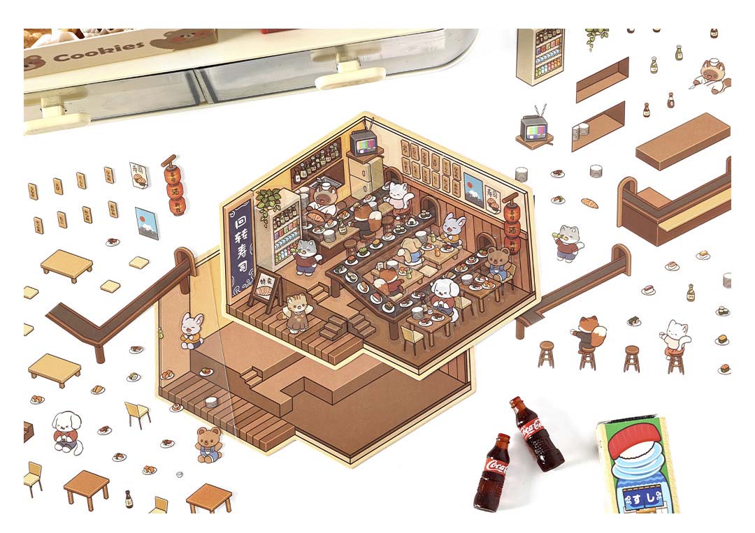 Stickers Escenario 3D Open Today v2 Yummy Sushi
