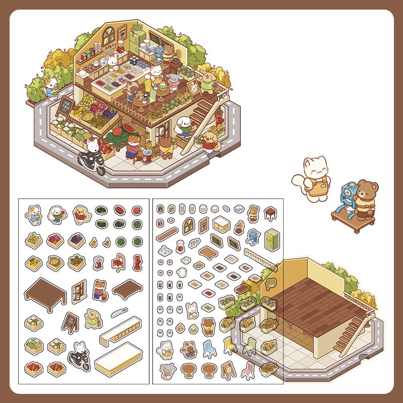 Stickers Escenario 3D Open Today v3 Fruit Shop