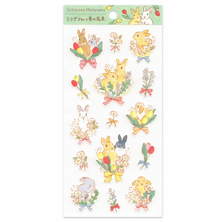 Stickers Moriyama Schinako Rabbit and Spring Bouquet