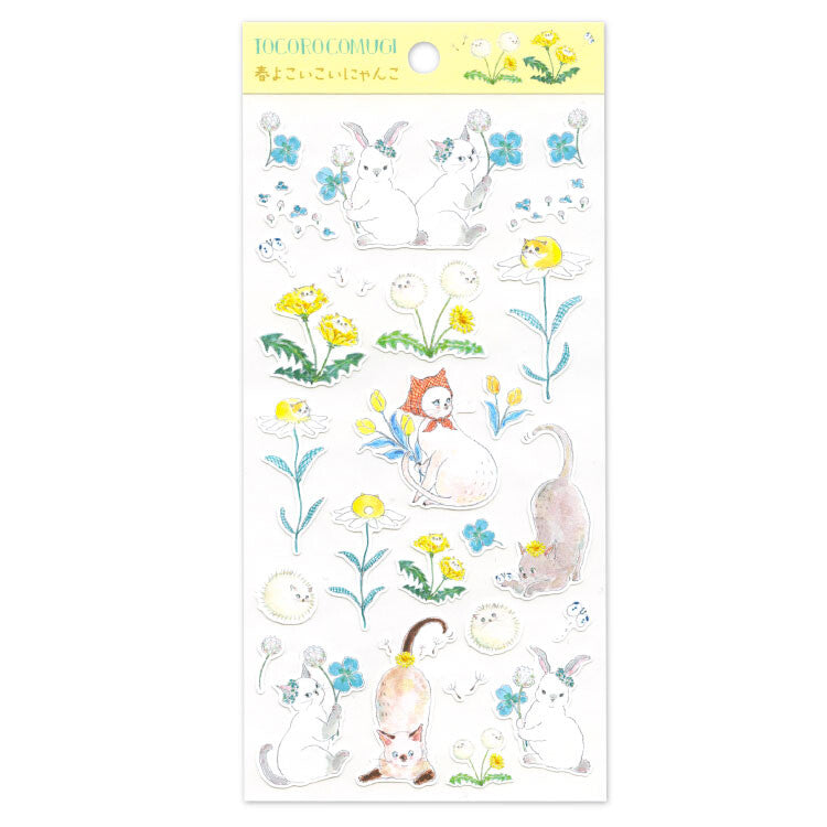 Stickers Tocorocomugi Cat Rabbit and Spring Flowers