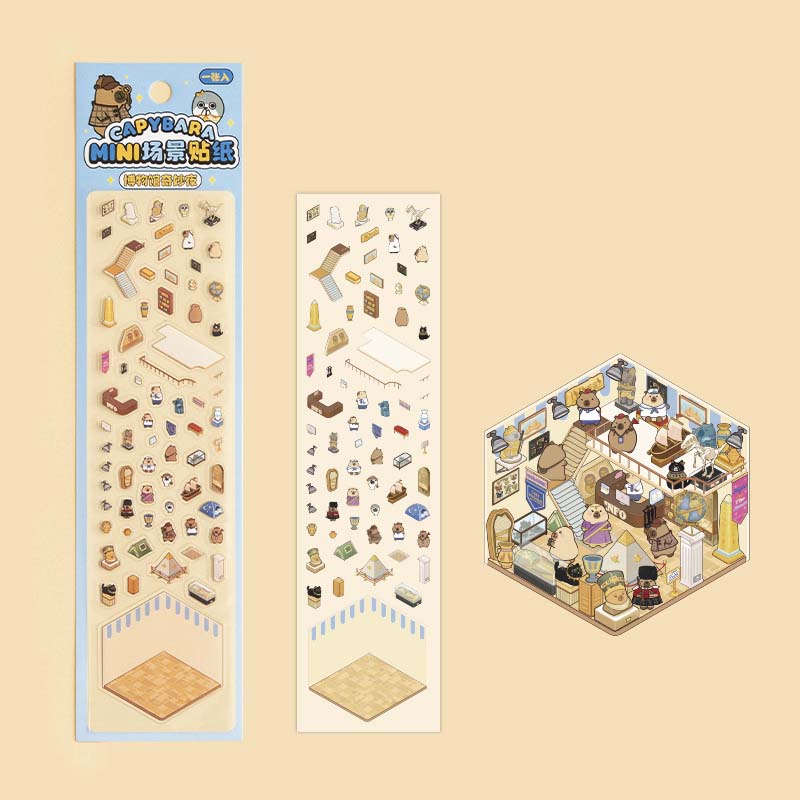 Stickers Escenario 3D Mini Capybara Series Museum Night