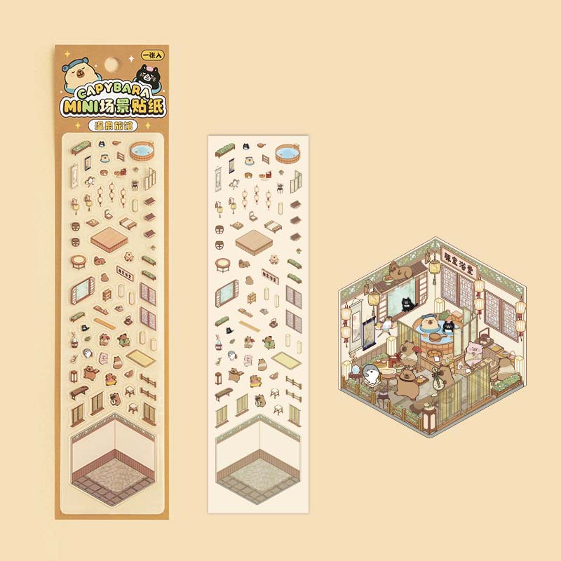 Stickers Escenario 3D Mini Capybara Series Onsen Hotel