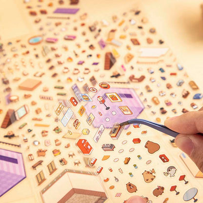 Stickers Escenario 3D Mini Capybara Series Onsen Hotel
