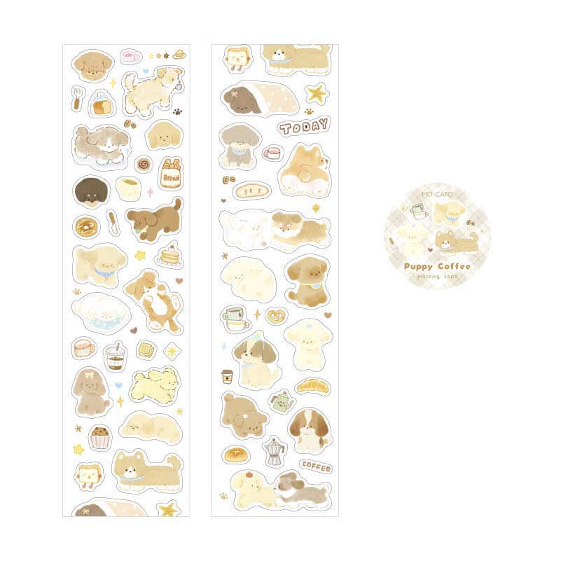 Stickers en Rollo Cat and Dog Business Puppy Coffee
