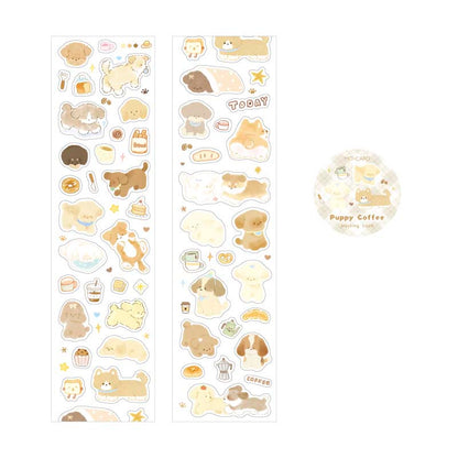 Stickers en Rollo Cat and Dog Business Puppy Coffee